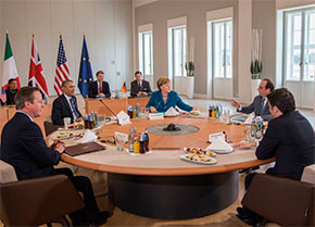 Меркель і лідери США, Франції, Великобританії та Італії у Ганновері 25 квітня 2016 року