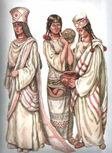 Трипільські жінки в ритуальному вбранні (за реконструкцією З.О.Васіної)