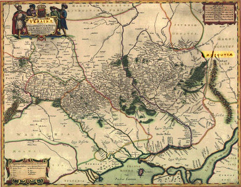 На більш ранній мапі 1647 року теж Україна є, а на місці Росії - теж ще поки Московія.
