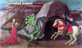 «Принцеса і дракон», Паоло Уччелло, 1470, класичне зображення діви в біді.