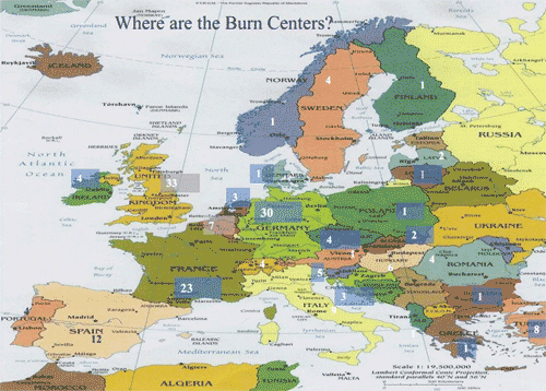 Карта Європи, на якiй позначено чисельність провiдних опiкових центрів, проігнорованих чиновниками.